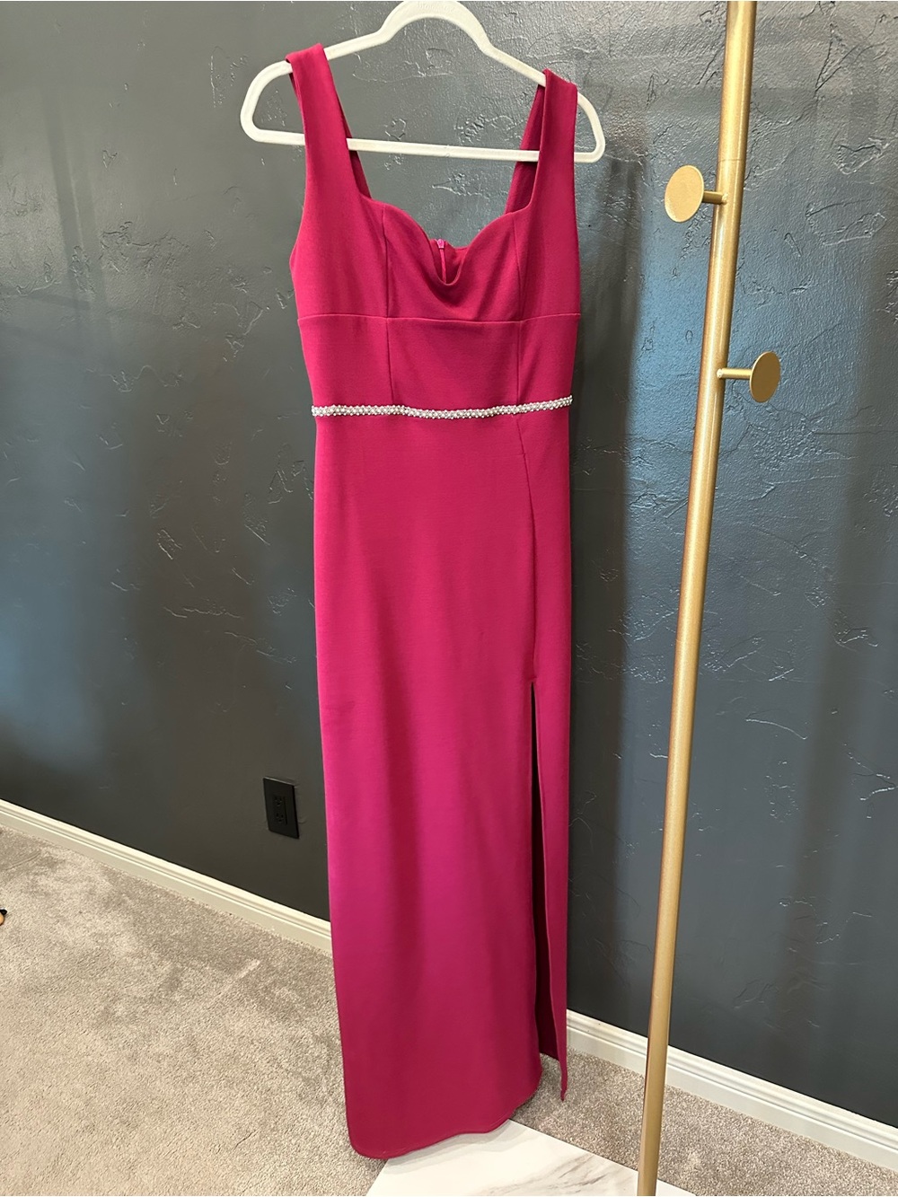 Club L London Fuchsia Formal Dress with Rhinestone Waist